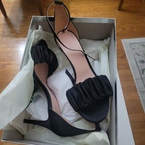 Jcrew black satin sandals. Never worn. Ankle strap